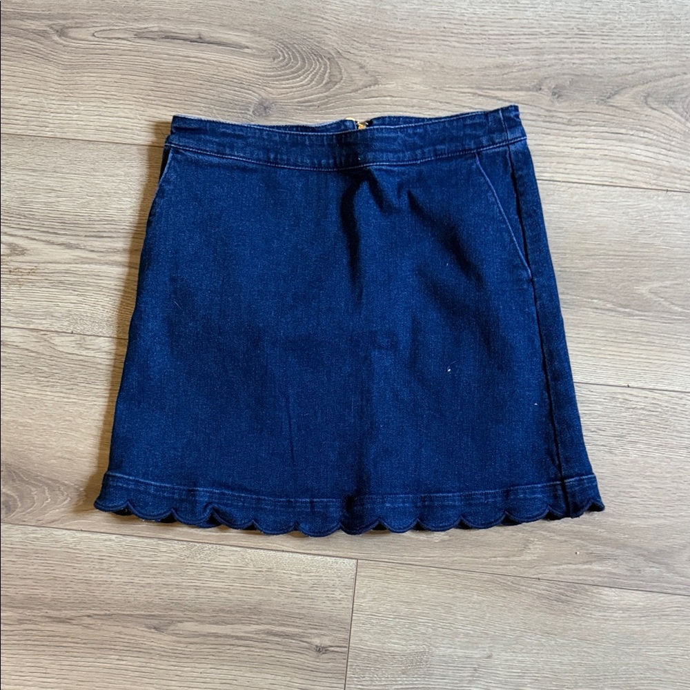 Draper James Navy Scallop-Hem Denim Mini Skirt